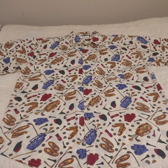 Vintage Sauce by Berne Shirt Golf All Over Print Button Up Short Sleeve Mens XL - Picture 9 of 12